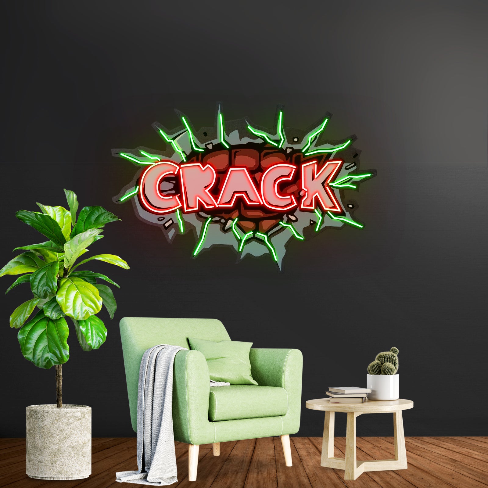 Crazy Green Face Artwork Business Led Sign