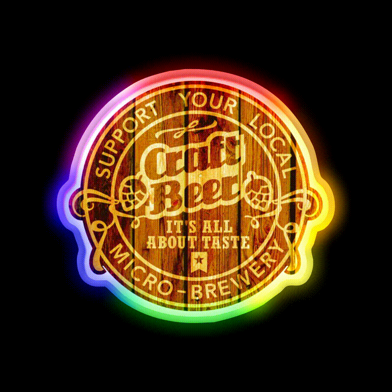 Craft Beer Emblem Wood Beer Bar Decor Led Neon Sign Rgb Color - LED neon sign close-up detail