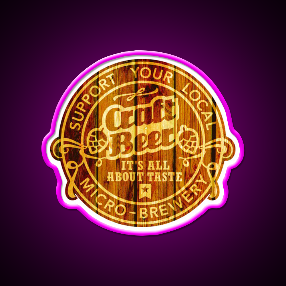 Craft Beer Emblem Wood Beer Bar Decor Led Neon Sign Rgb Color - Neon sign mounted on wall in room