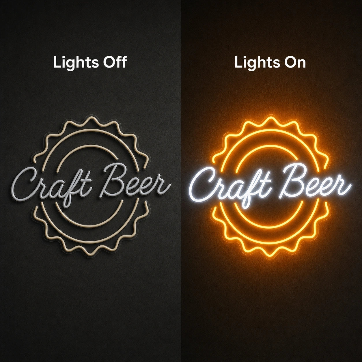 Craft Beer LED Neon Sign Home Garage Wall Decoration day and night comparison