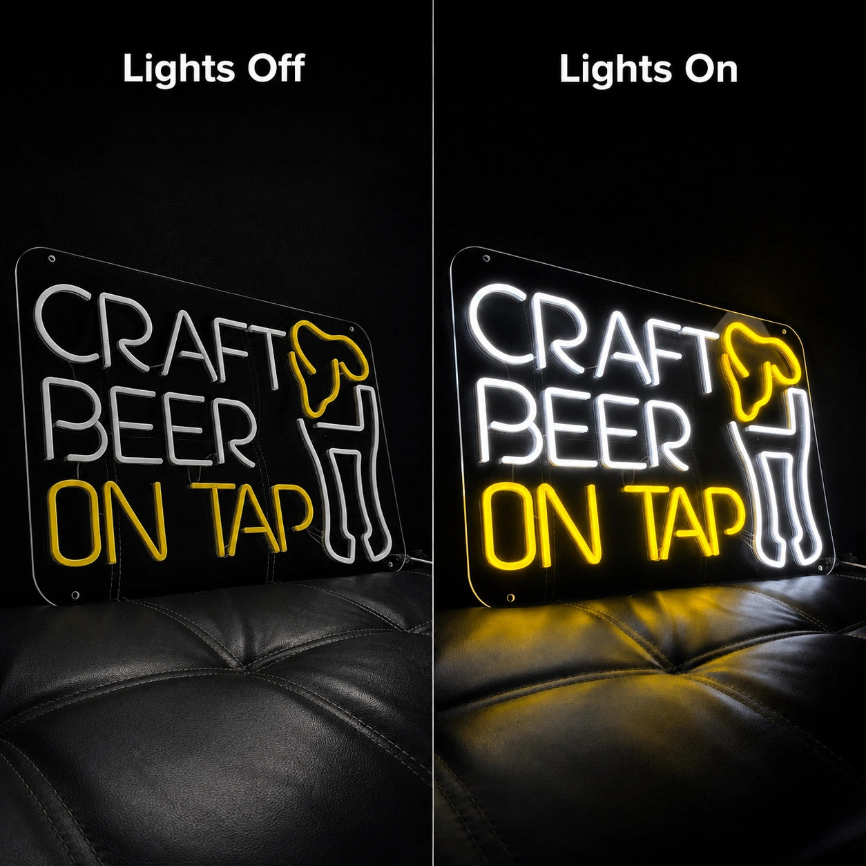 Craft Beer On Tap LED Neon Sign - 06 Day Night Comparison