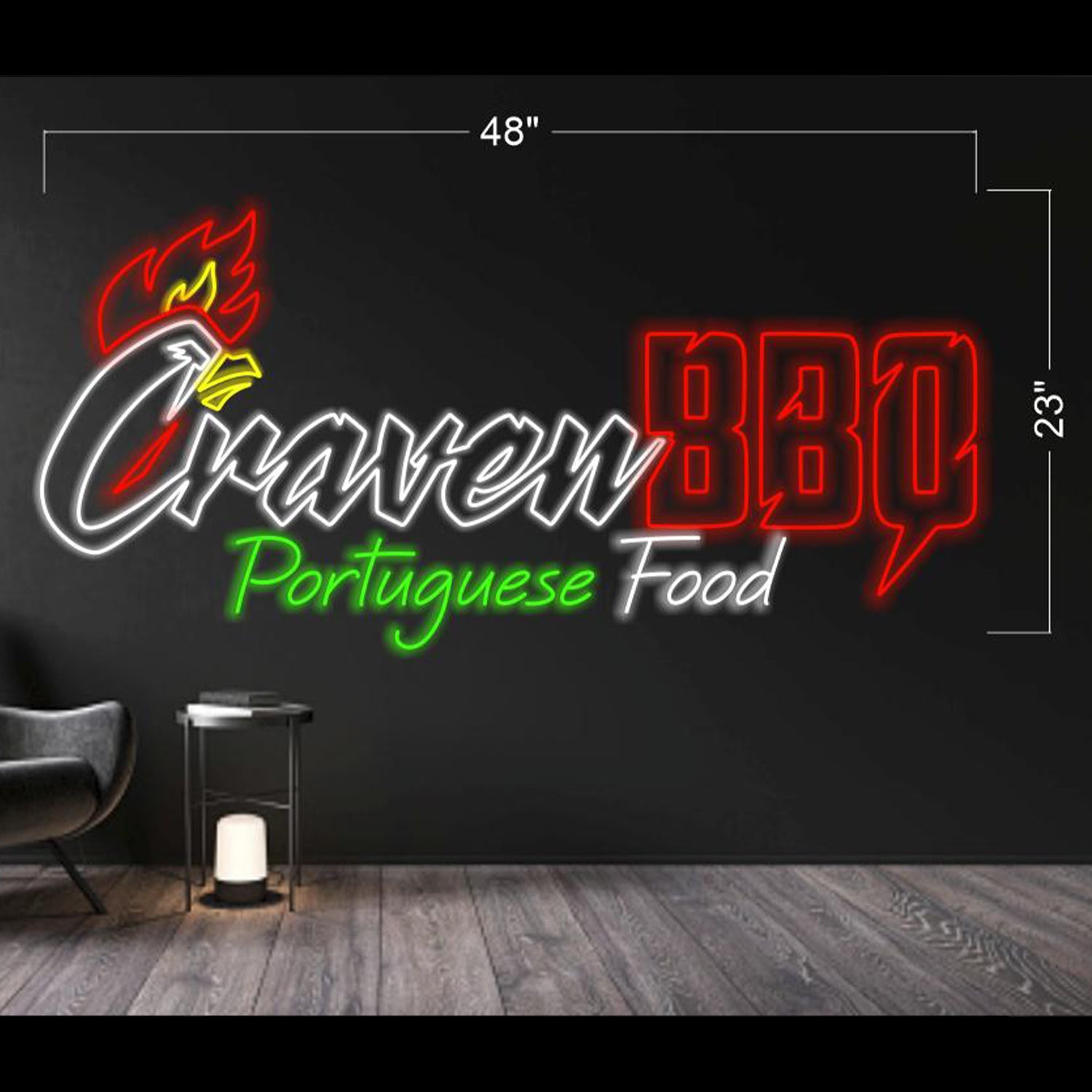 Craven Bbq Portuguese Food Multi-Color Chicken Led Neon Sign For Restaurant Wall Art | Shineneon