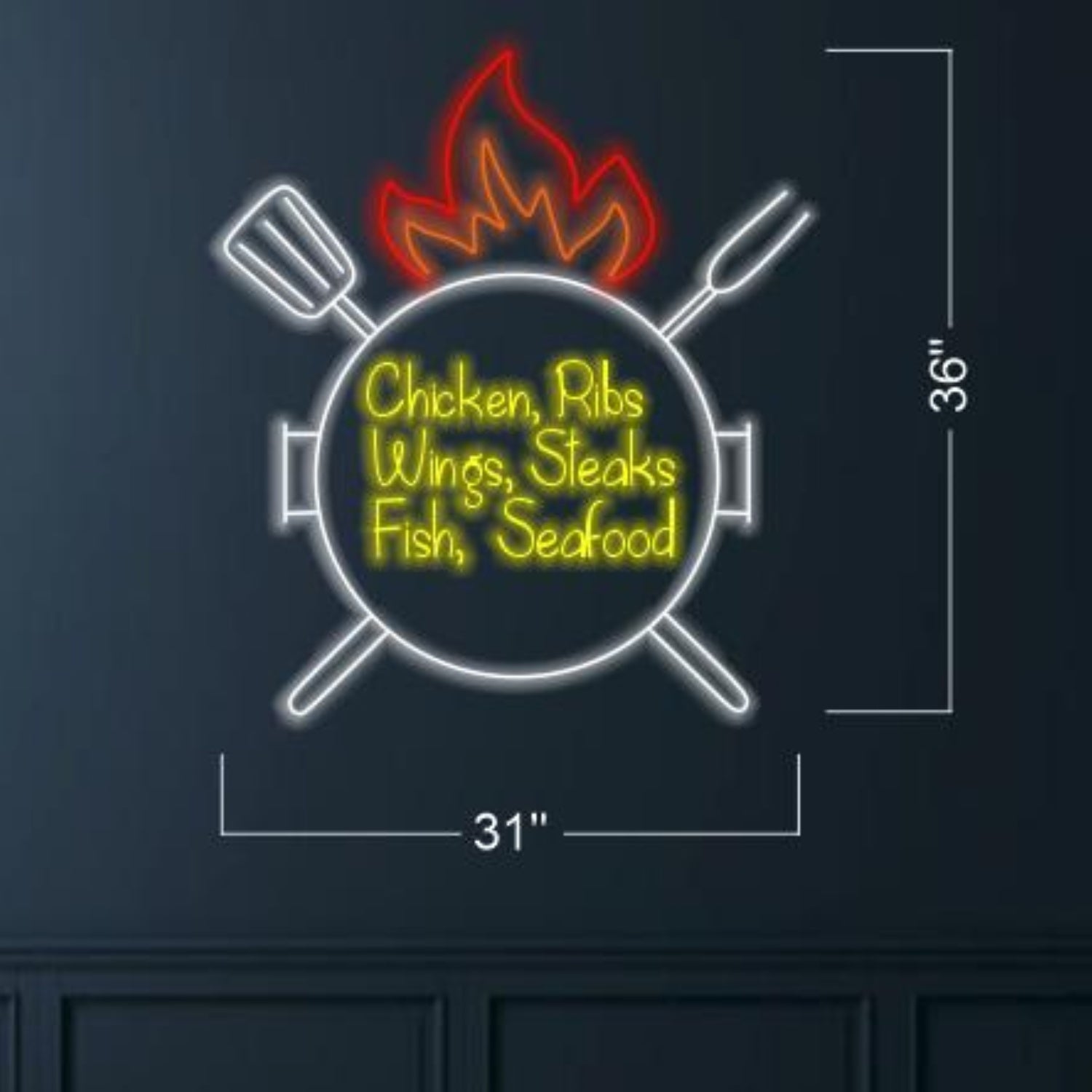 Craven Were Open Red-Yellow Flame Chicken Ribs Led Neon Sign For Restaurant Bar | Shineneon