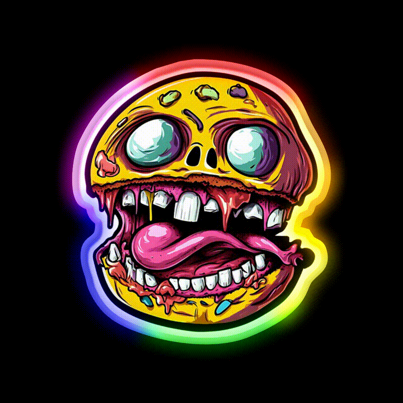 Crazy Burger Monster Art Snack Food Led Neon Sign Rgb Color