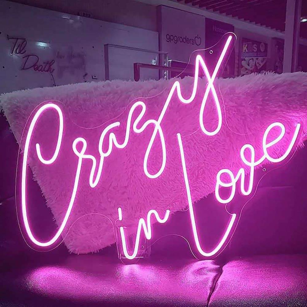 Crazy In Love Led Neon Sign White On Purple Handwritten Wedding Party Decor | Shineneon