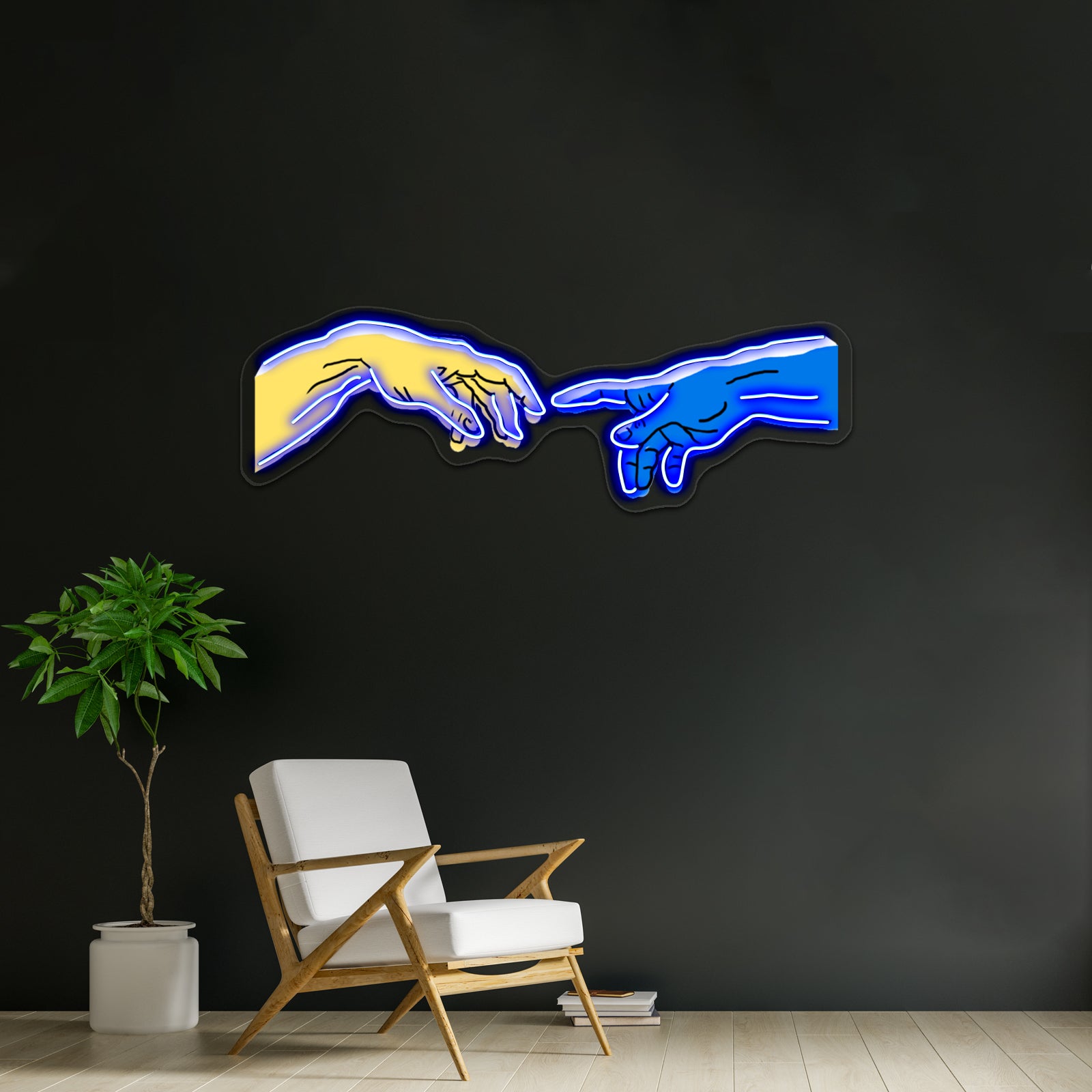 Creation Of Adam In Blue And Yellow Artwork Business Led Sign