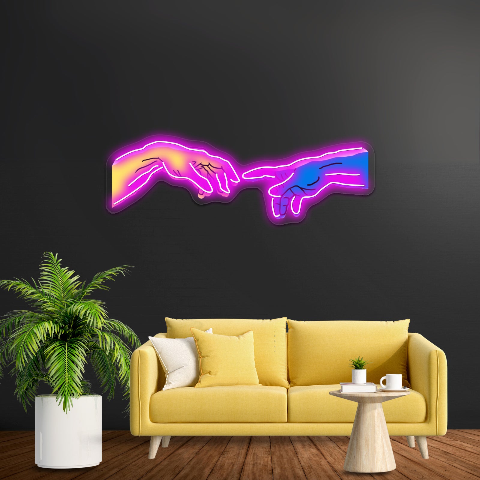 Creation Of Adam In Blue And Yellow Artwork Business Led Sign