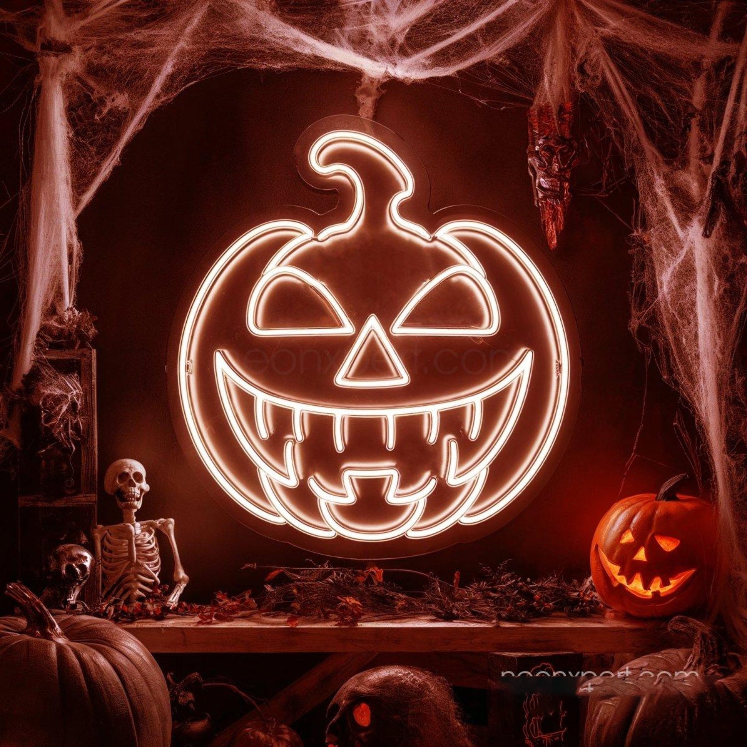 Creepy Jack-O-Lantern Warm White Led Neon Sign For Halloween Indoor Decor | Shineneon