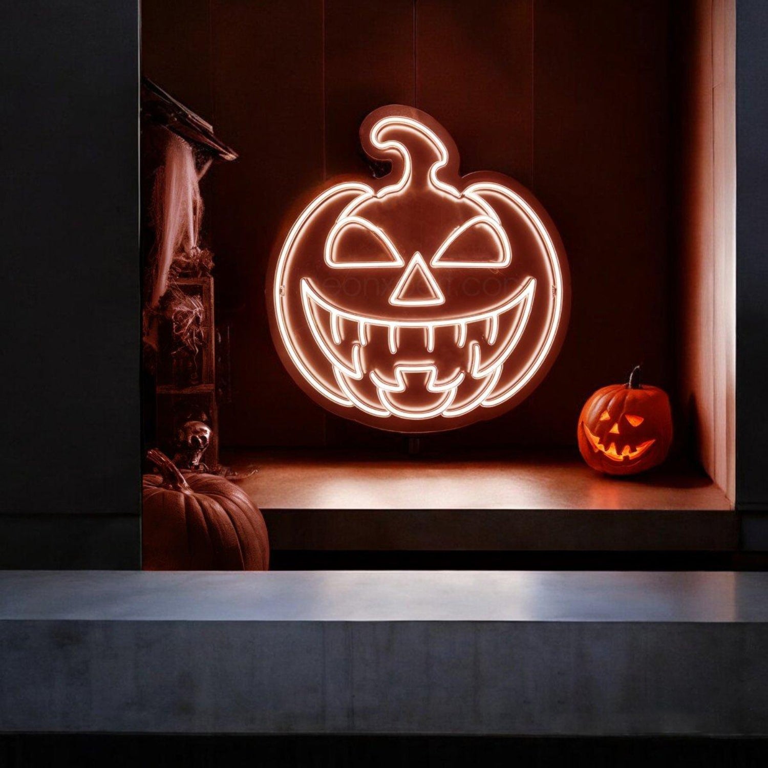 Creepy Jack-O-Lantern Warm White Led Neon Sign For Halloween Indoor Decor | Shineneon