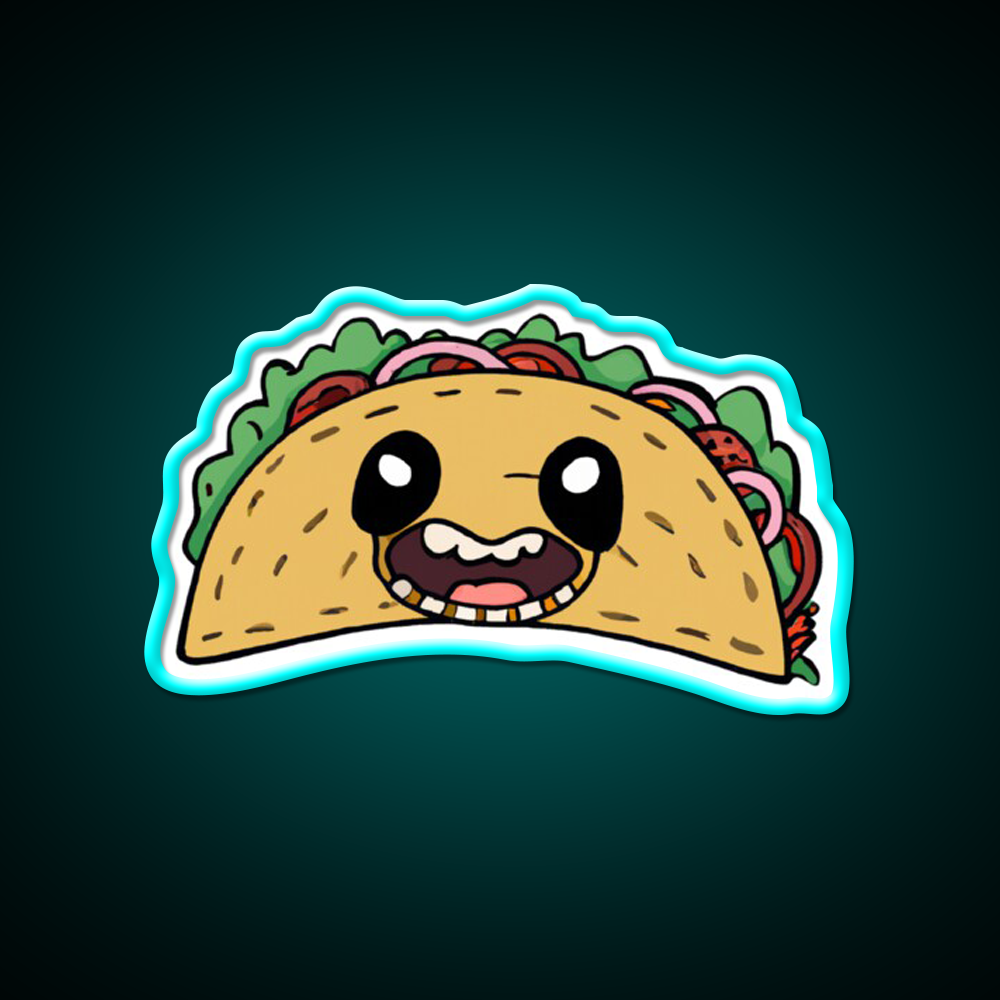 Creepy Smiling Taco Face Taco Led Neon Sign Mexican Food Sign Rgb Color