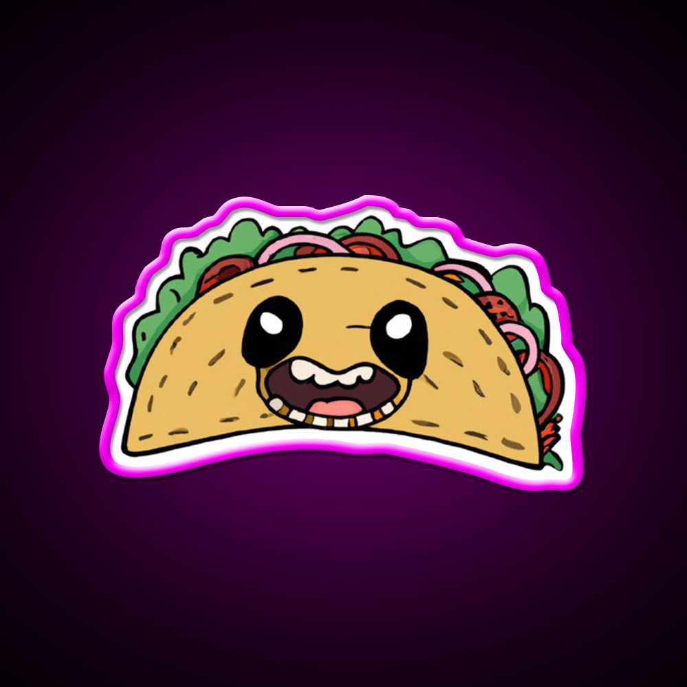 Creepy Smiling Taco Face Taco Led Neon Sign Mexican Food Sign Rgb Color