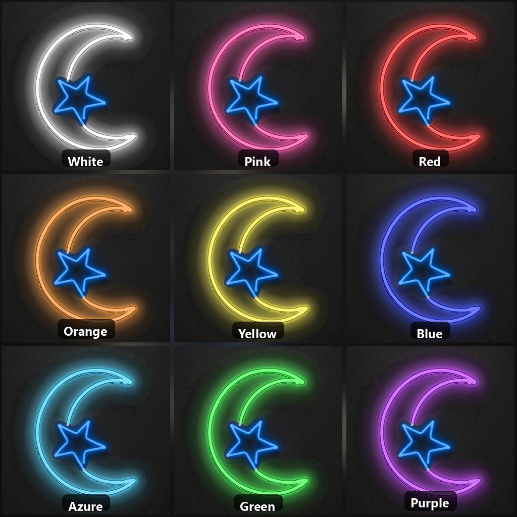 Crescent Moon Center Star Vintage LED Neon Sign - Shineneon
