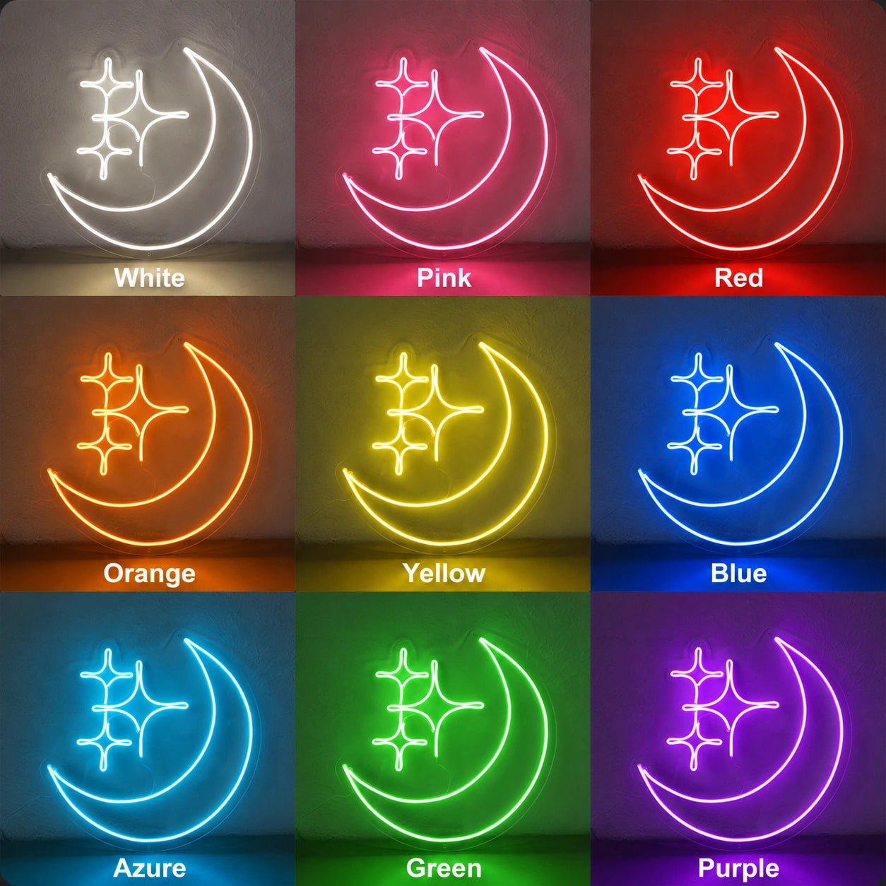 Crescent Moon Line Neon Sign LED Neon Sign color grid