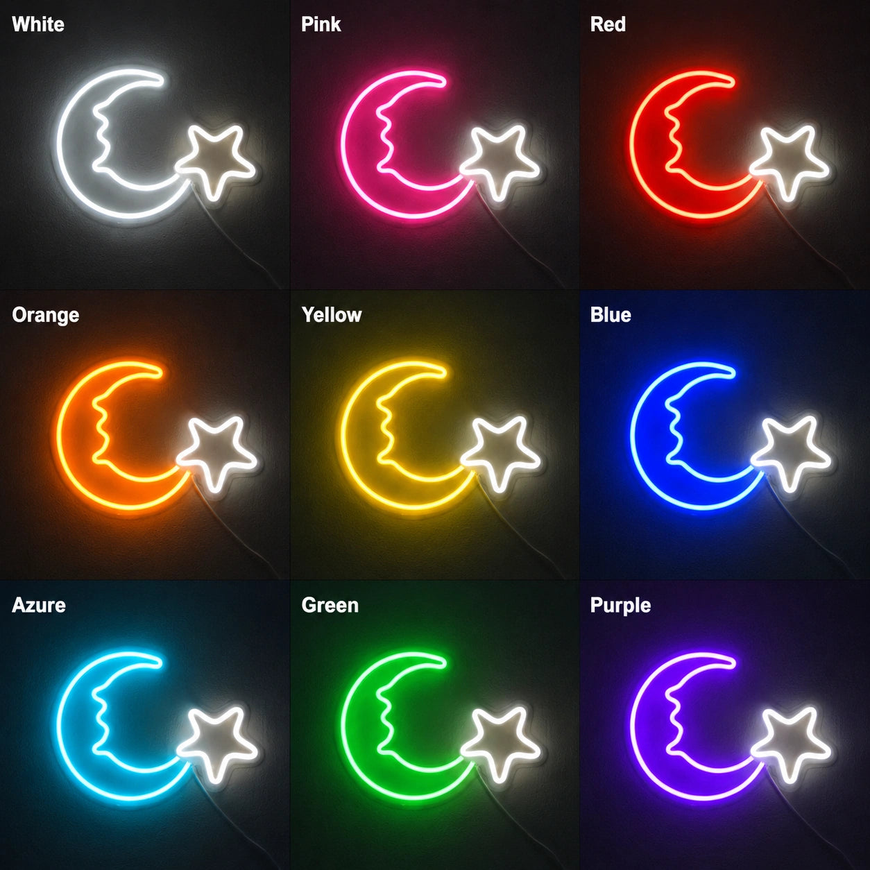 Crescent Moon Star Neon Sign LED Neon Sign color grid