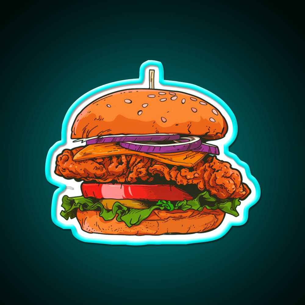 Crispy Chicken Burger Fast Food Led Neon Sign For Burger Place Rgb Color