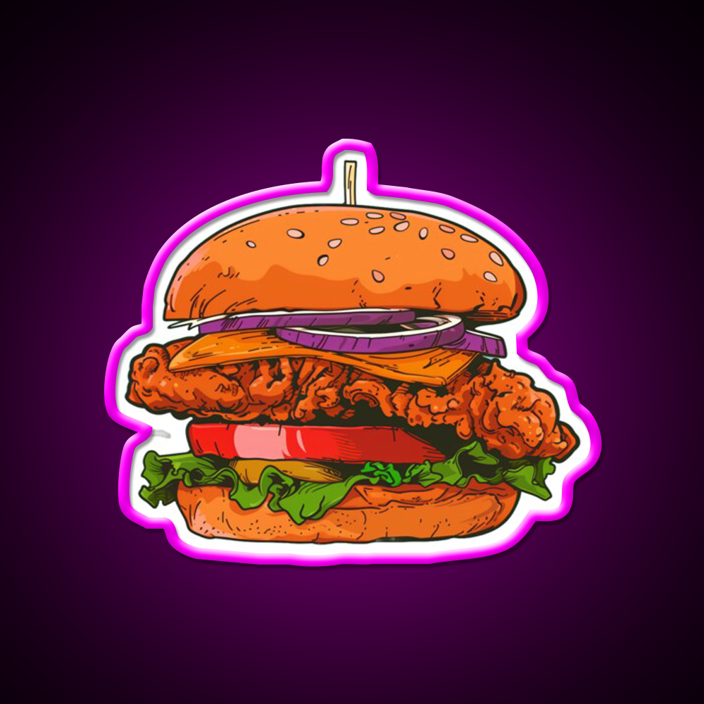 Crispy Chicken Burger Fast Food Led Neon Sign For Burger Place Rgb Color