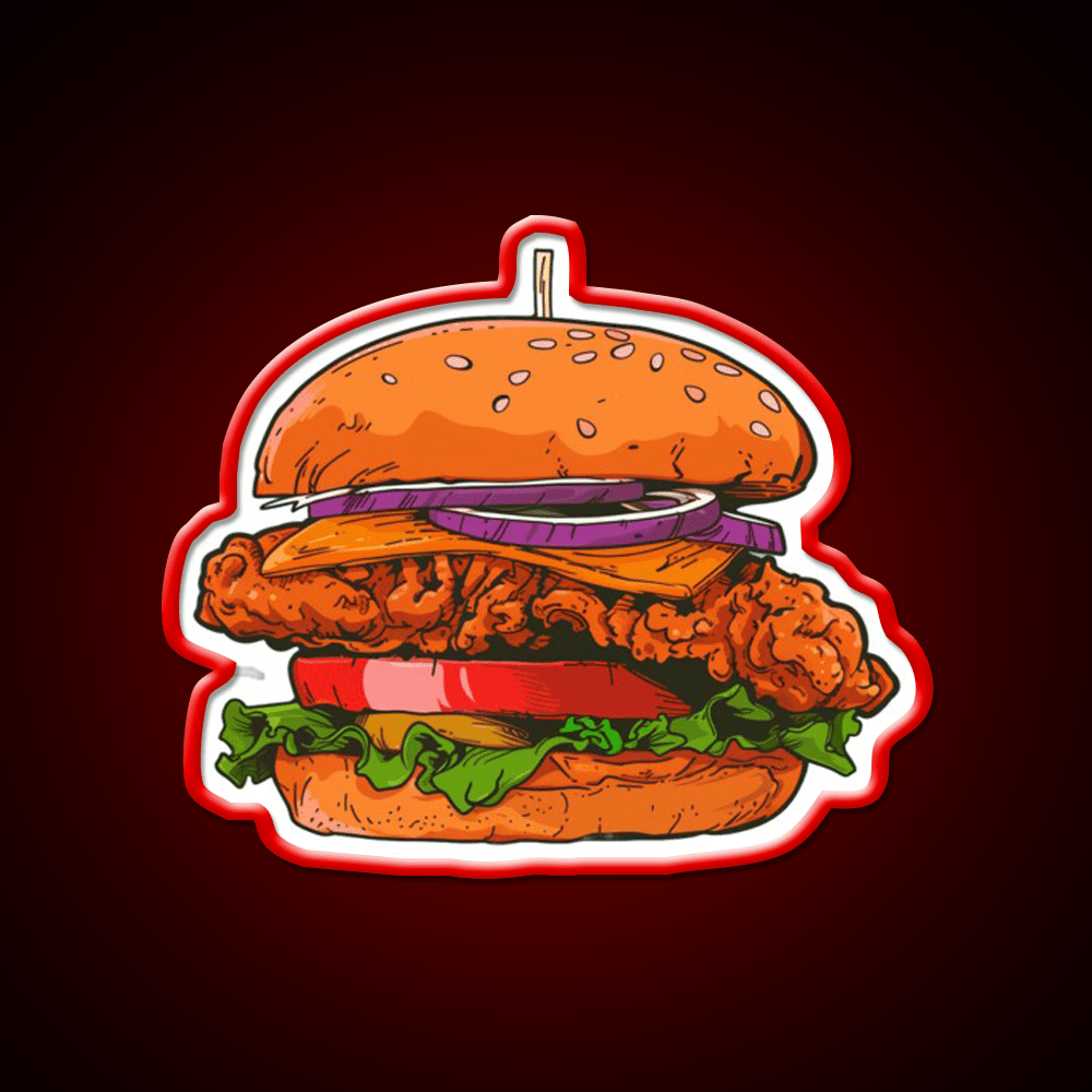 Crispy Chicken Burger Fast Food Led Neon Sign For Burger Place Rgb Color - Shineneon