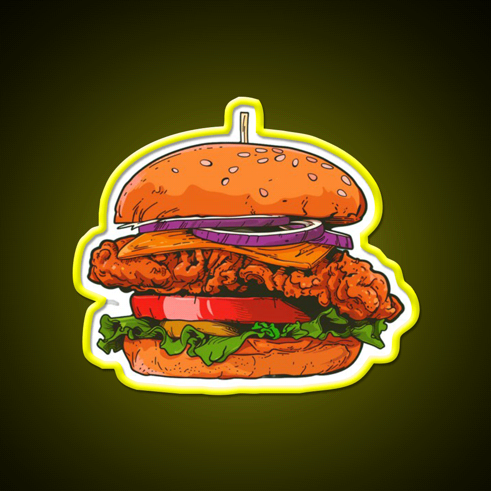 Crispy Chicken Burger Fast Food Led Neon Sign For Burger Place Rgb Color