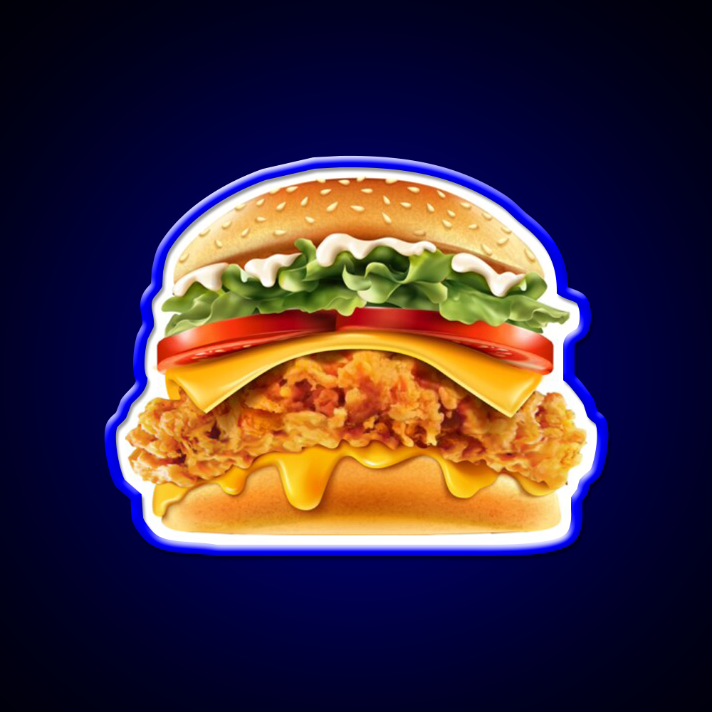 Crispy Chicken Burger With Cheese Fast Food Led Neon Sign For Burger Place Rgb Color