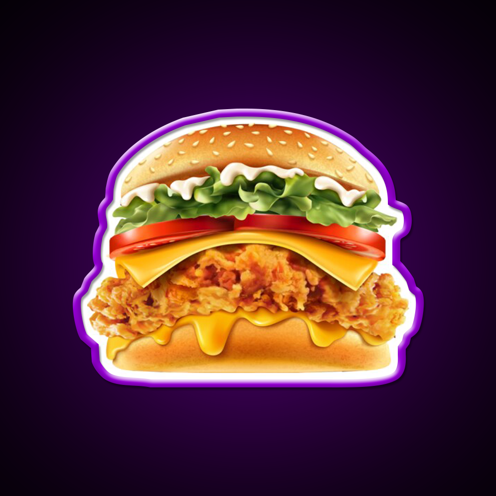 Crispy Chicken Burger With Cheese Fast Food Led Neon Sign For Burger Place Rgb Color