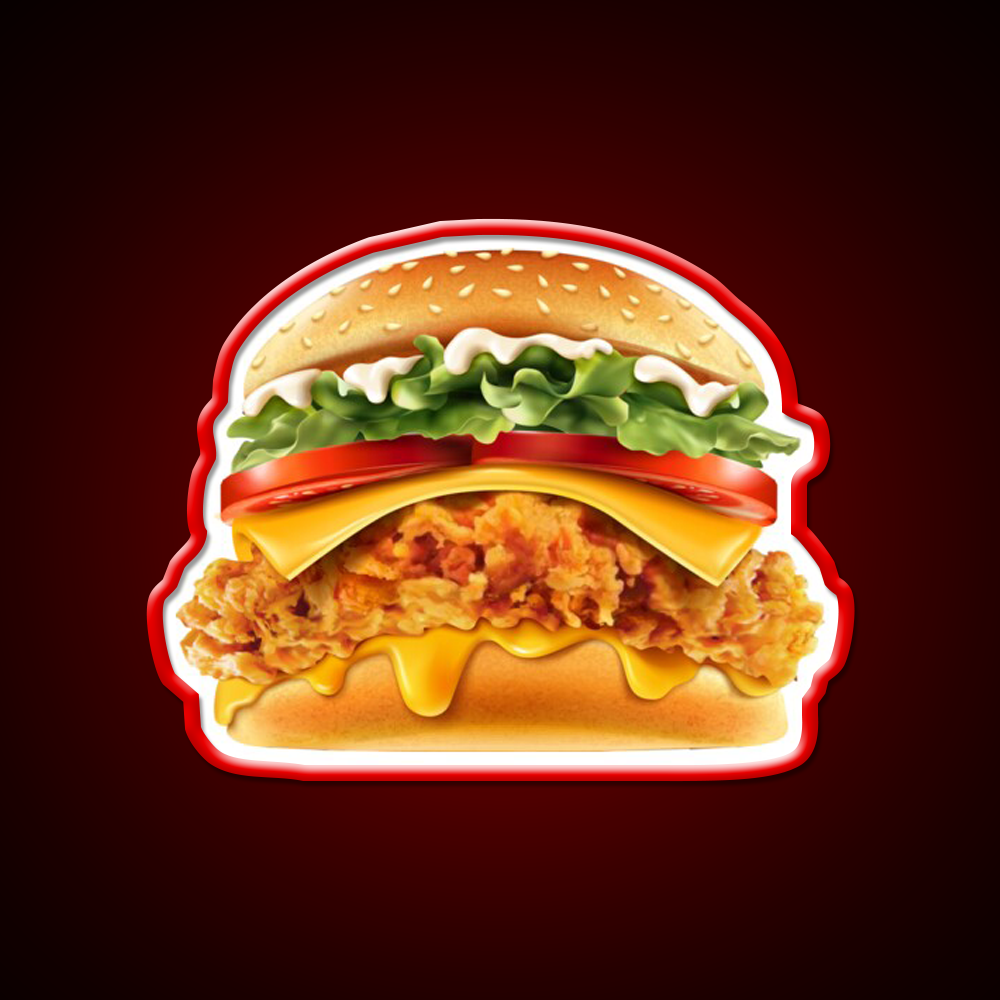 Crispy Chicken Burger With Cheese Fast Food Led Neon Sign For Burger Place Rgb Color