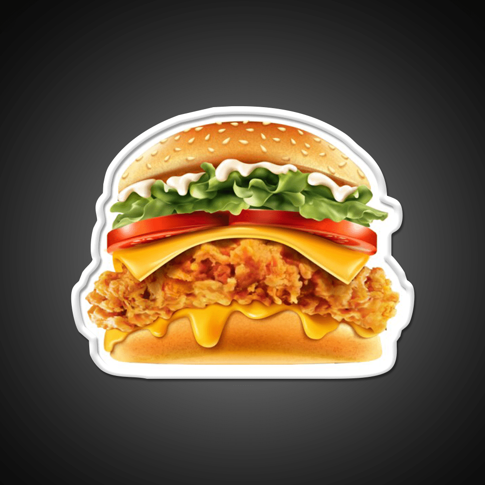 Crispy Chicken Burger With Cheese Fast Food Led Neon Sign For Burger Place Rgb Color - Shineneon