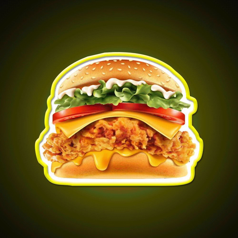 Crispy Chicken Burger With Cheese Fast Food Led Neon Sign For Burger Place Rgb Color