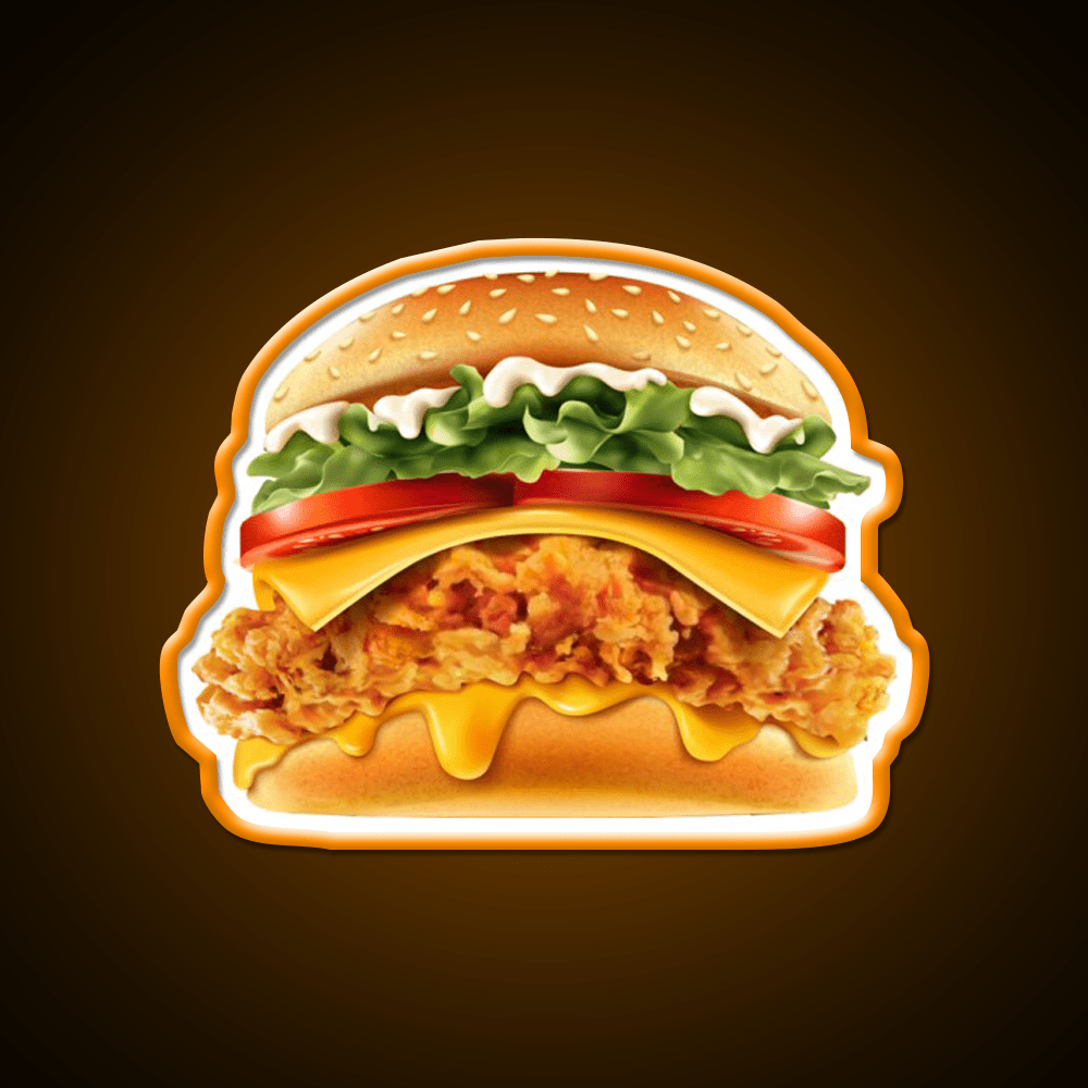 Crispy Chicken Burger With Melted Cheese Snack Food Led Neon Sign Rgb Color - Shineneon