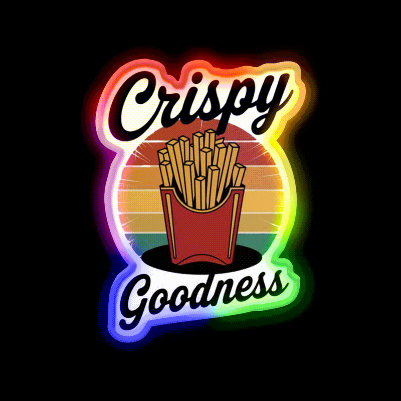 Crispy Goodness Fries Lover Fast Food Led Neon Sign For Burger Place Rgb Color