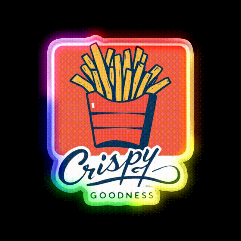 Crispy Goodness Fries Lover Led Neon Sign For Burger Place Wall Art Rgb Color - LED neon sign close-up detail