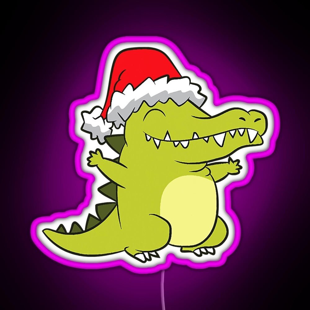 Crocodile With Santa Hat Crocodile Rgb Led Neon Sign Pop Wall Art - Shineneon