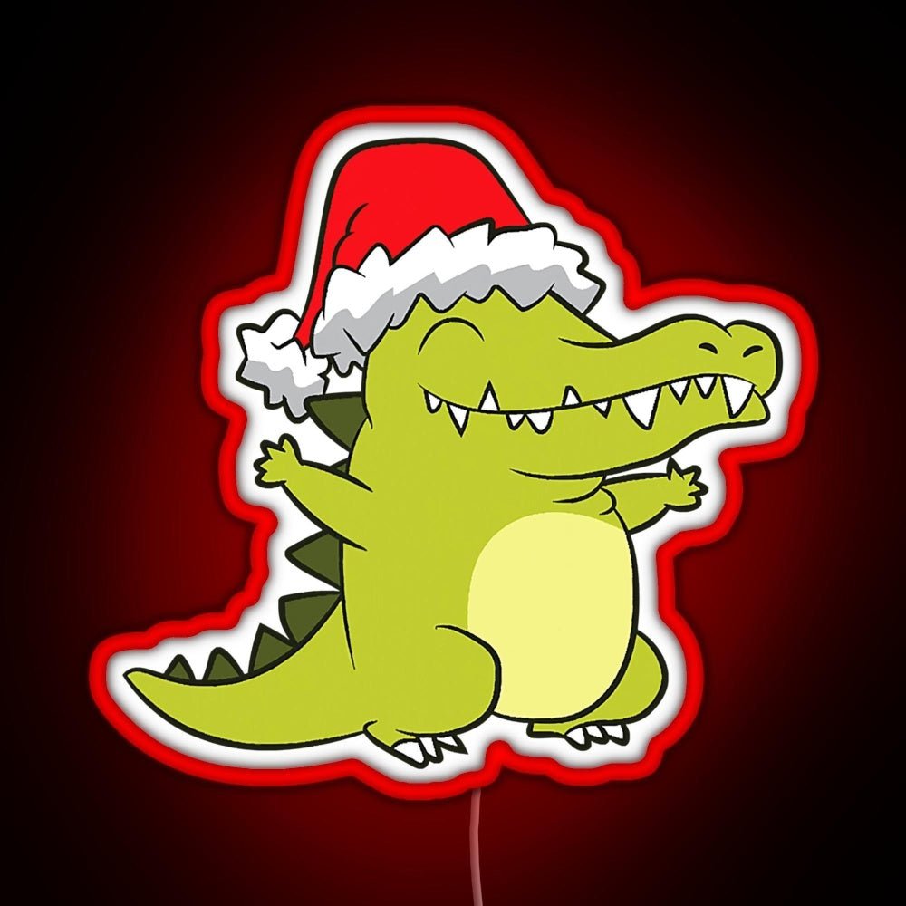 Crocodile With Santa Hat Crocodile Rgb Led Neon Sign Pop Wall Art - Shineneon