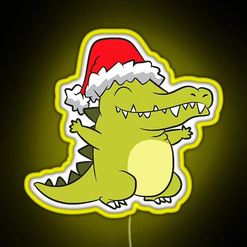 Crocodile With Santa Hat Crocodile Rgb Led Neon Sign Pop Wall Art - Shineneon