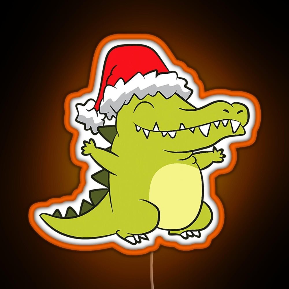 Crocodile With Santa Hat Crocodile Rgb Led Neon Sign Pop Wall Art - Shineneon