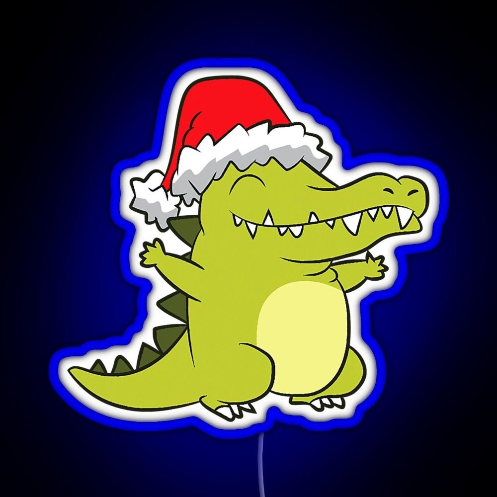 Crocodile With Santa Hat Crocodile Rgb Led Neon Sign Pop Wall Art - Shineneon