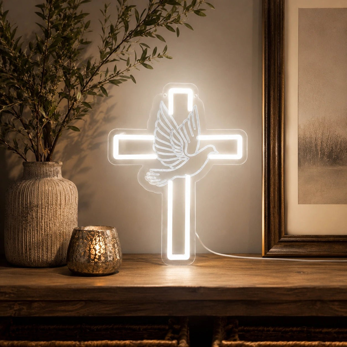 Cross And Dove LED Neon Sign - Shineneon