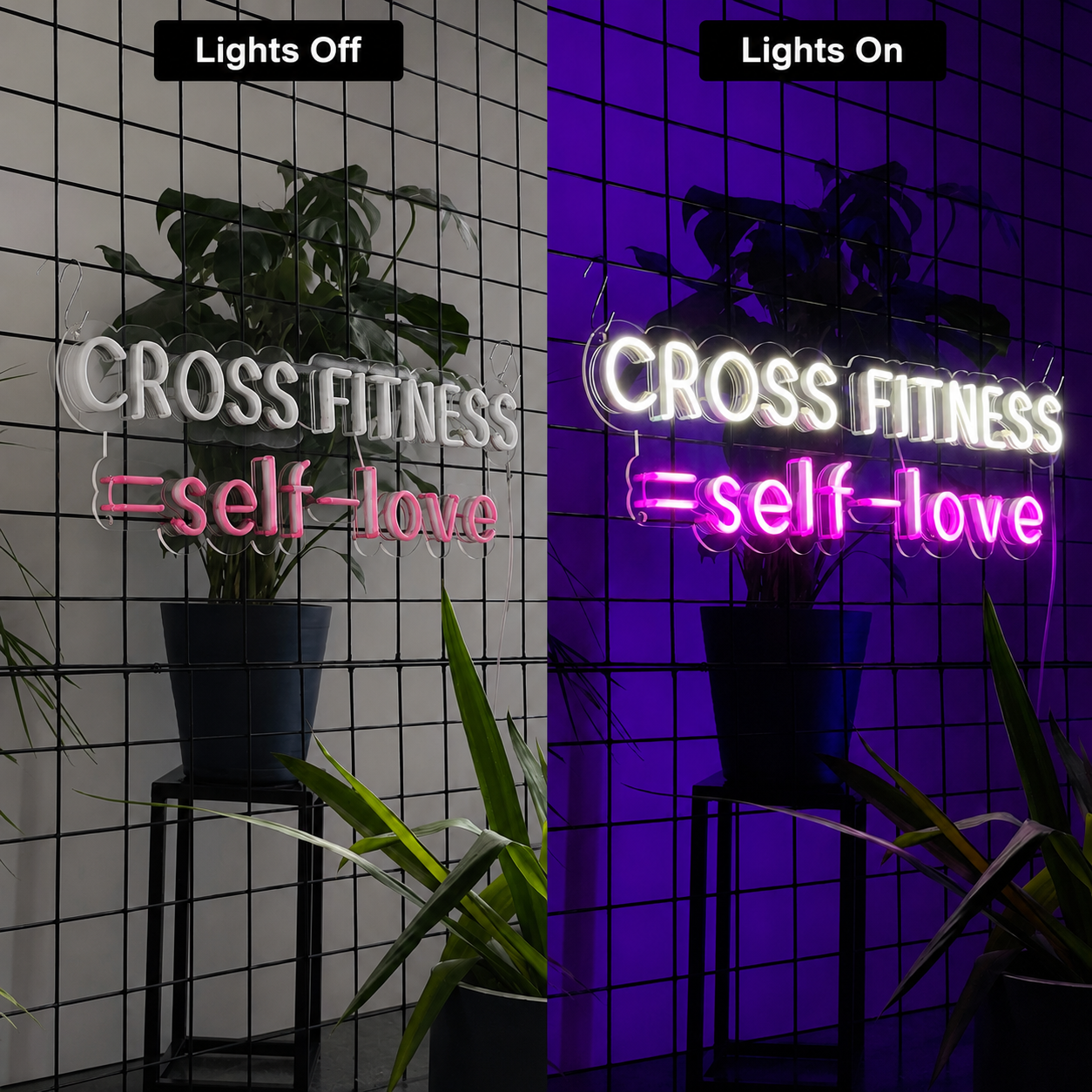 Cross Fitness Self Love LED Neon Sign - 06 Day Night Comparison