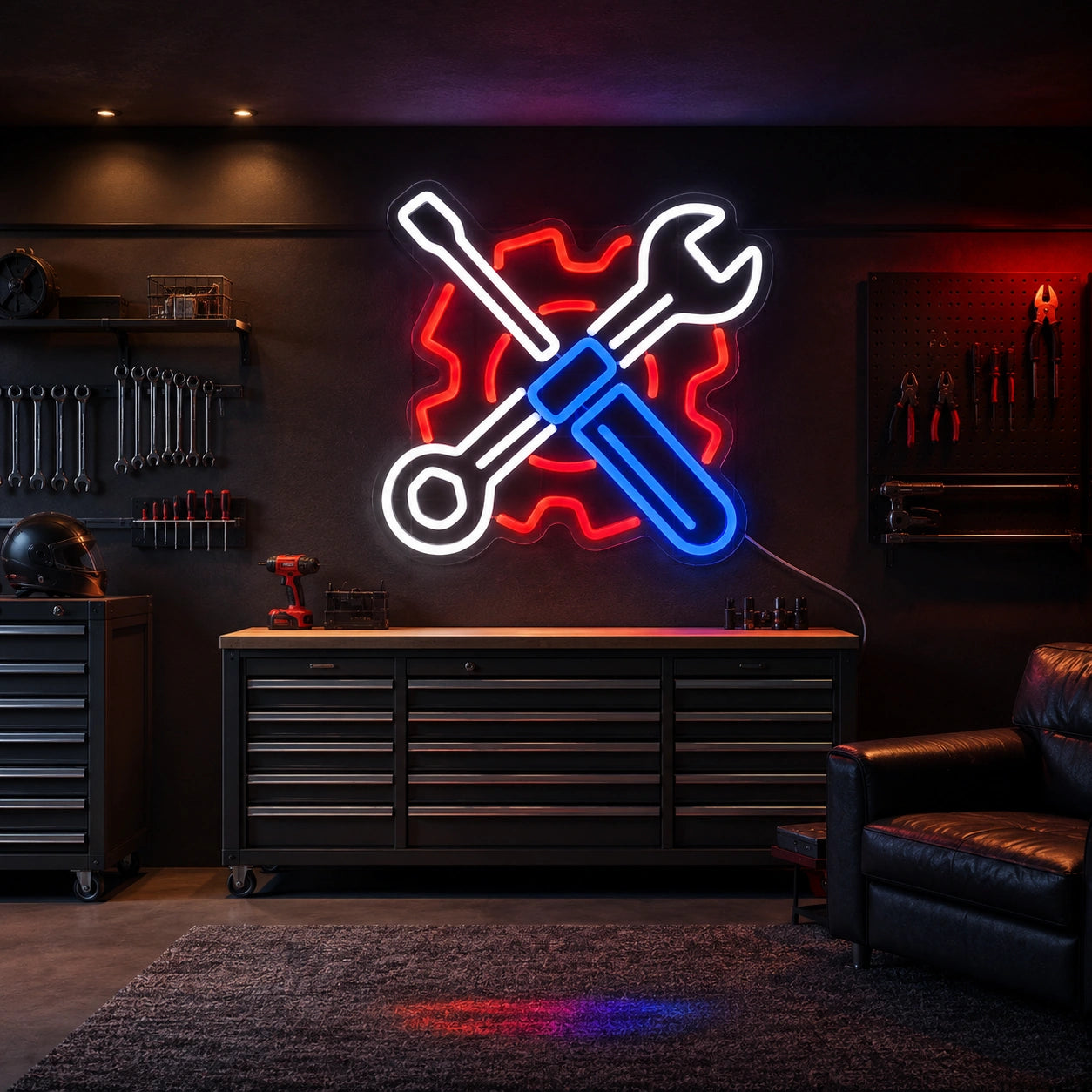 Crossed Mechanic Tools Gear LED Neon Sign size image