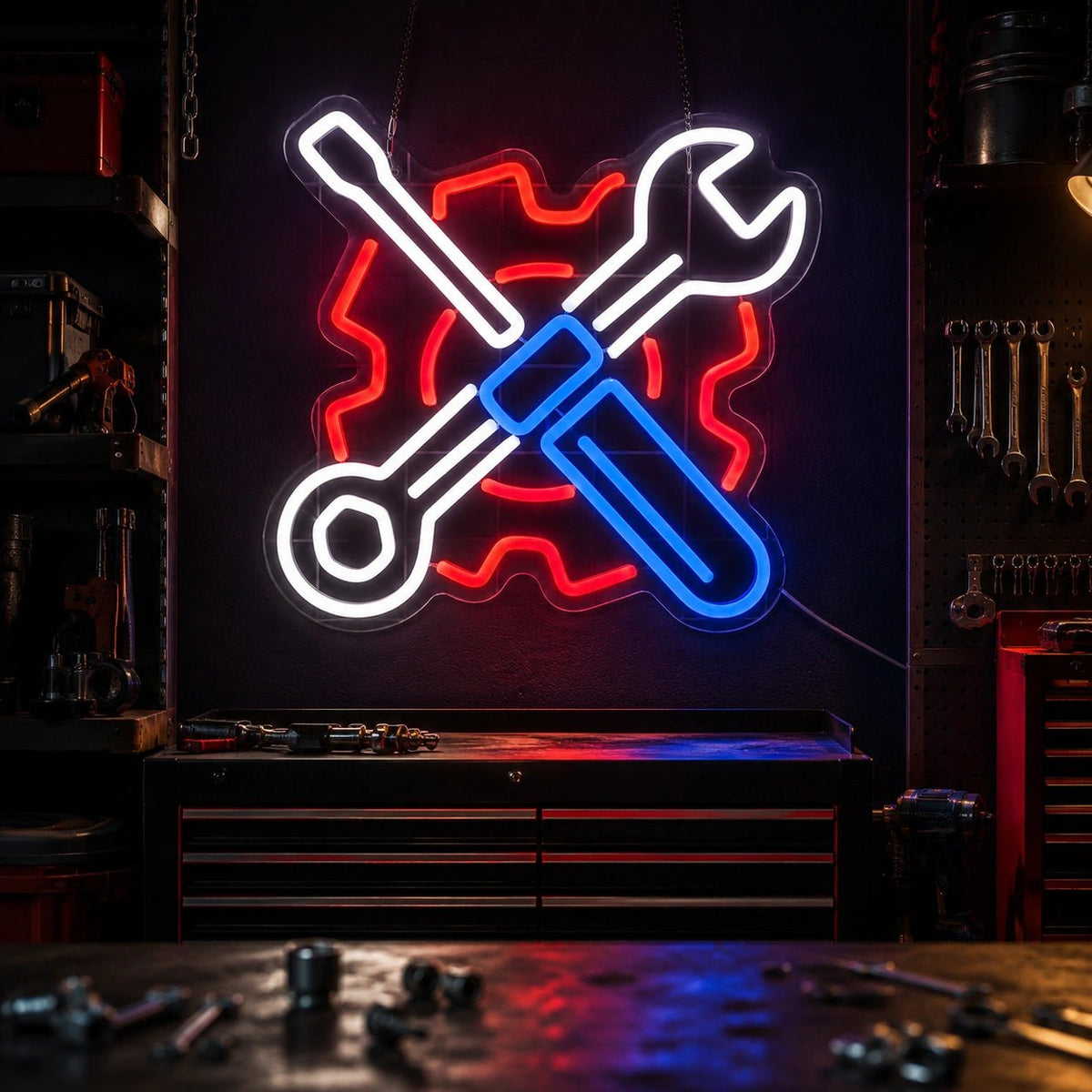 Crossed Mechanic Tools Gear LED Neon Sign - Shineneon