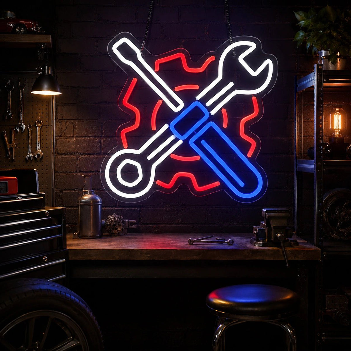 Crossed Mechanic Tools Gear LED Neon Sign - Shineneon