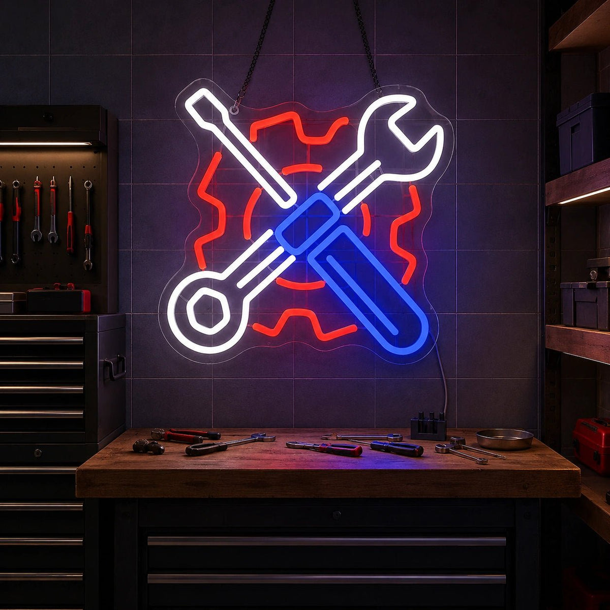 Crossed Mechanic Tools Gear LED Neon Sign Garage Neon Sign - Shineneon