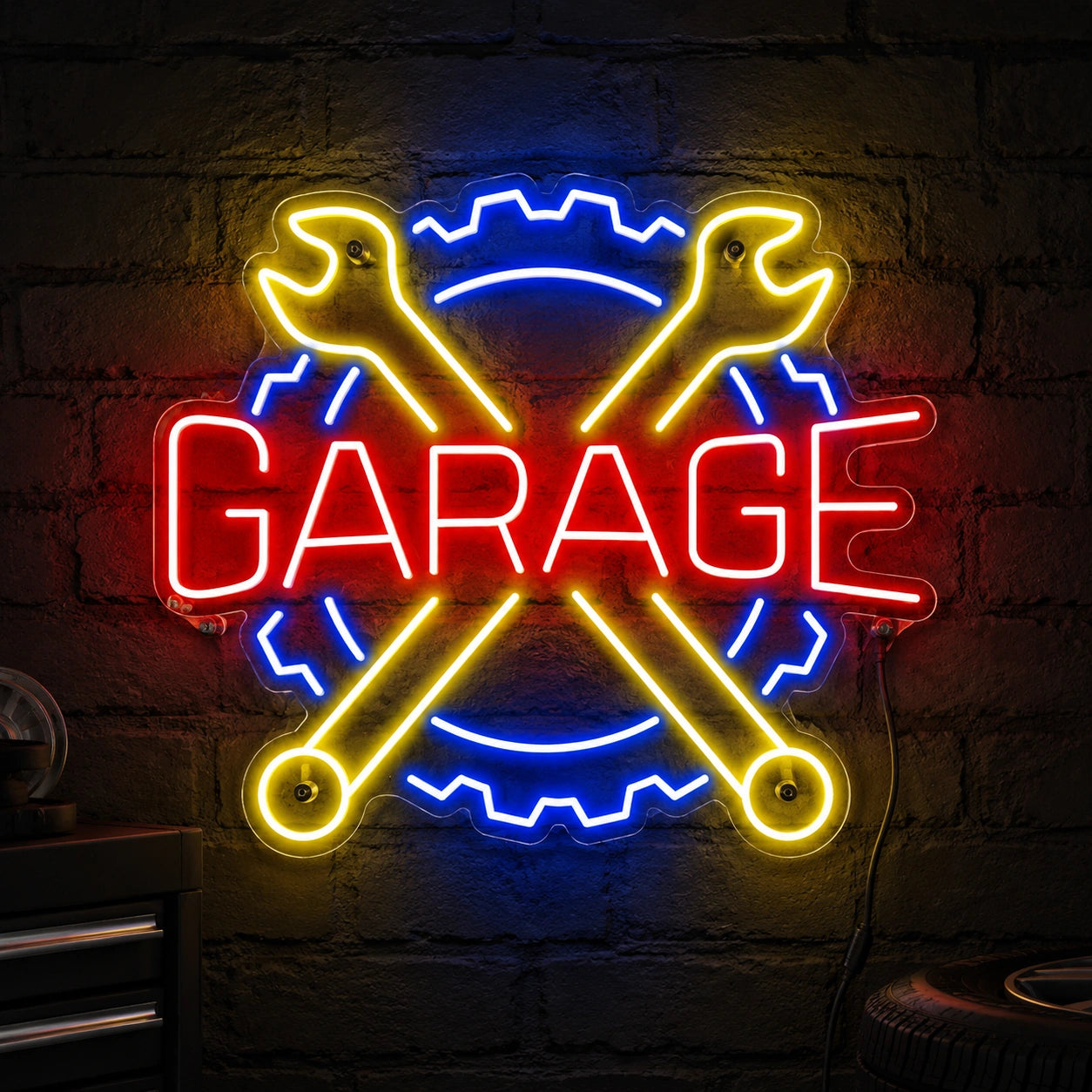 Crossed Tools Garage Neon Sign Wall Art LED Neon Sign high-converting product image