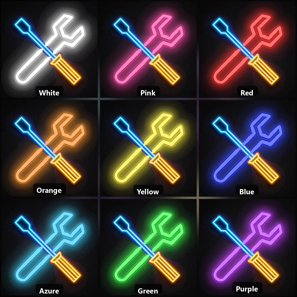 Crossed Wrench Screwdriver Vintage LED Neon Sign color grid