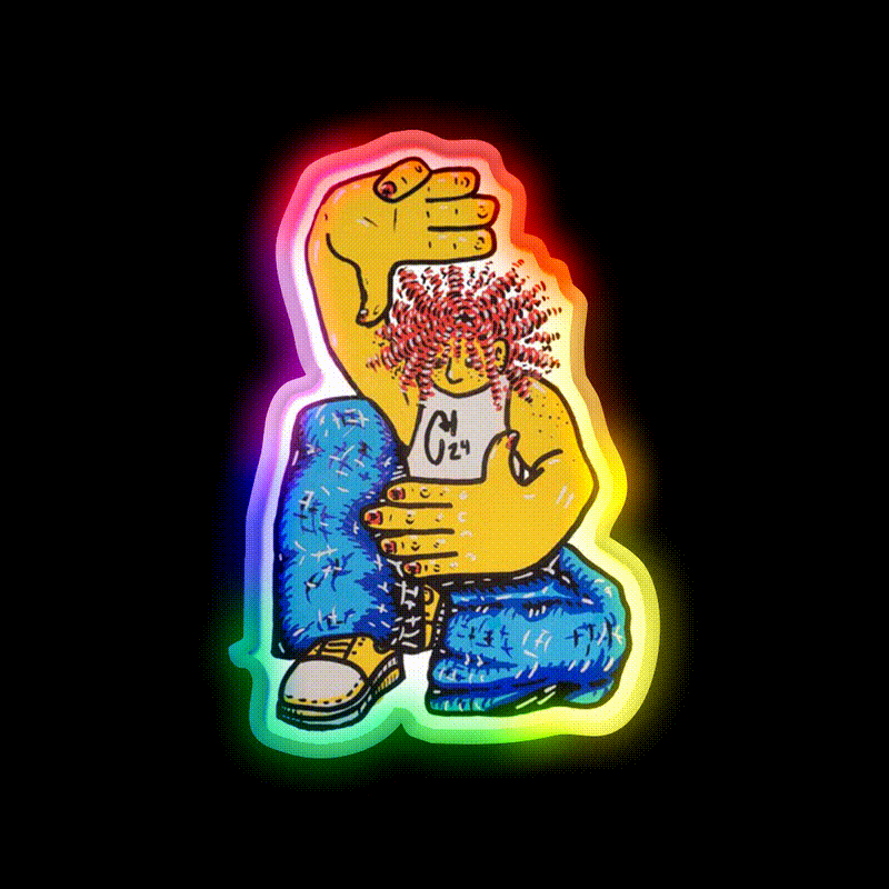 Crunchy Hands Portrait Doodle No 4 Nail Salon Led Neon Sign Rgb Color - LED neon sign close-up detail