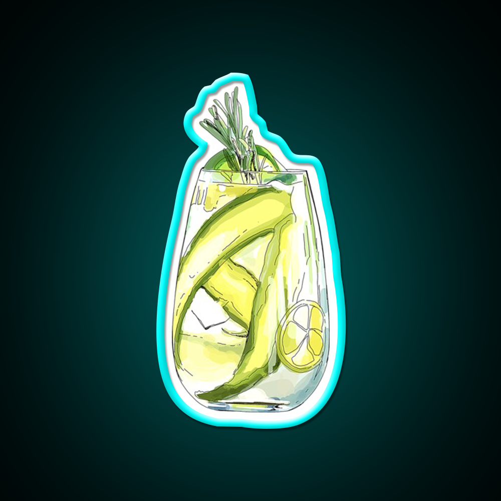 Cucumber Gin Tonic Cocktail Bar Decor Led Neon Sign Rgb Color - Size and dimension reference