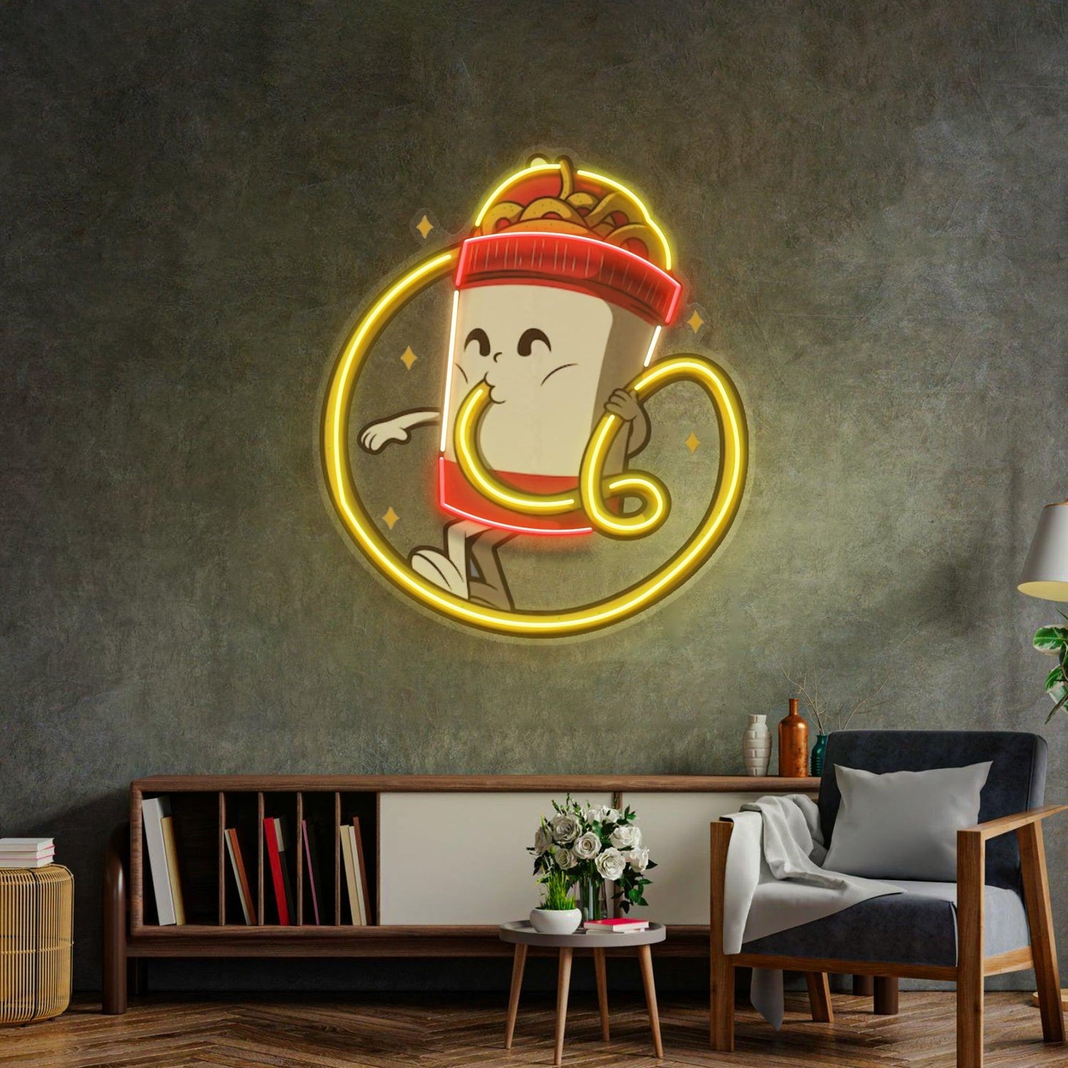 Cup Noodles Cartoon Noodle Slurp Uv Printed Led Neon Sign For Home Restaurant Decor | Shineneon