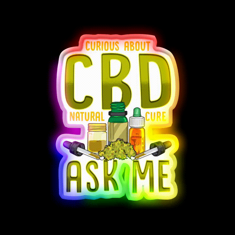 Curious About Cbd Natural Cure Ask Me Funny Gifts Green Leaf Led Neon Sign Rgb Color - LED neon sign close-up detail