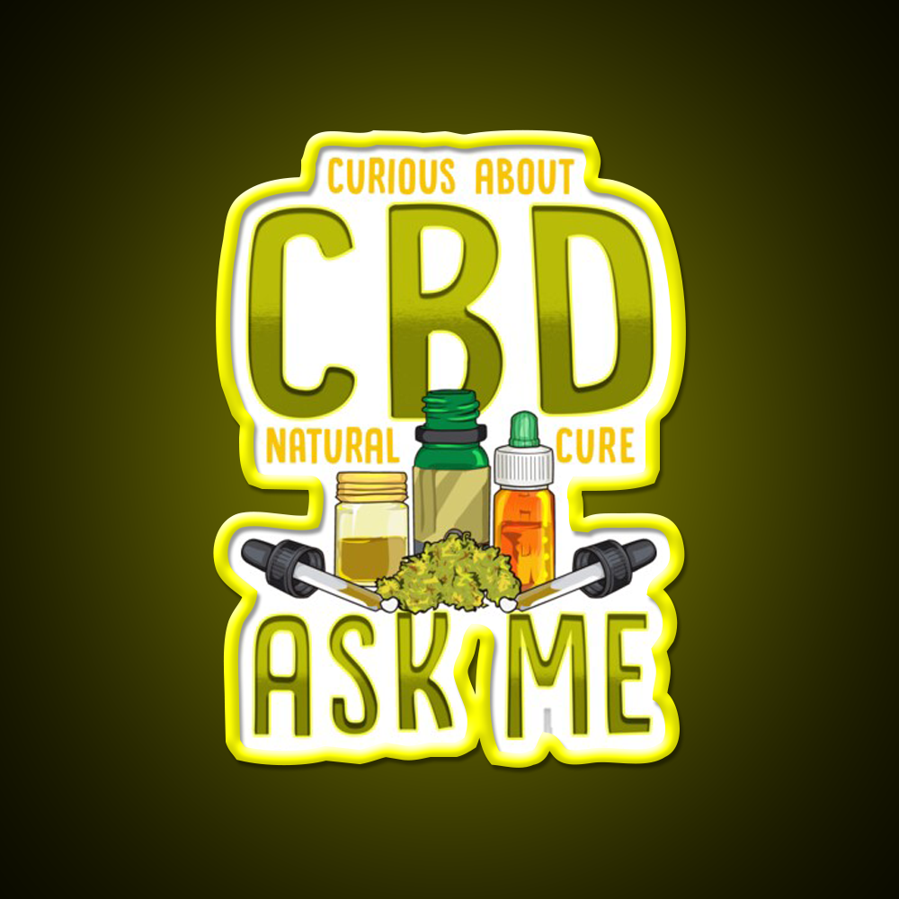 Curious About Cbd Natural Cure Ask Me Funny Gifts Green Leaf Led Neon Sign Rgb Color