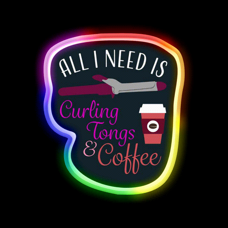 Curling Tongs And Coffee Nail Salon Led Neon Sign Rgb Color