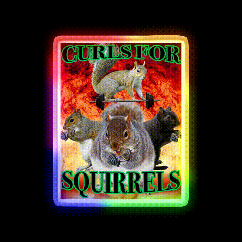 Curls For Squirrels Gym Fitness Led Neon Sign Rgb Color - LED neon sign close-up detail